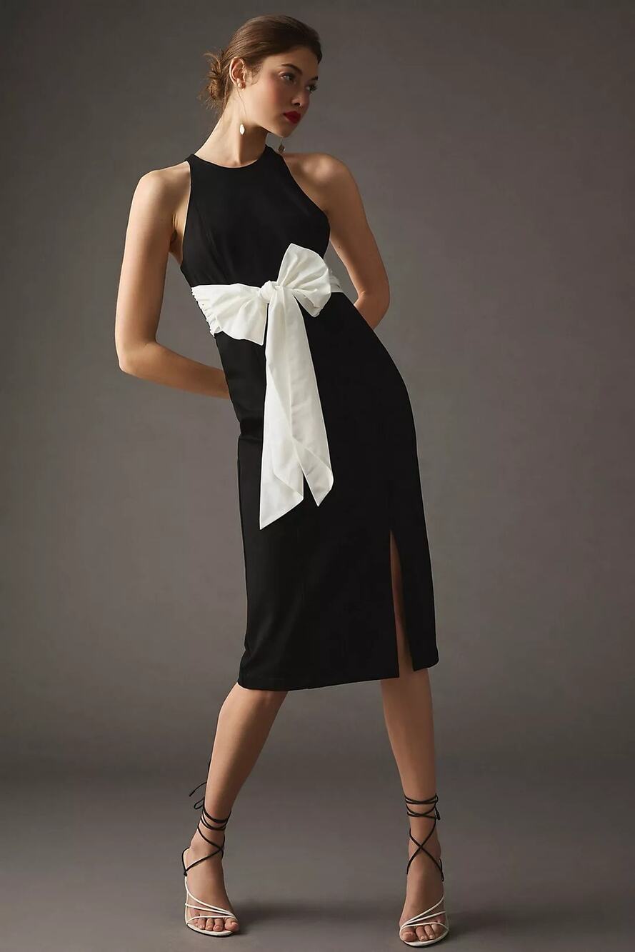 New Anthropologie Maeve Bow-Front Dress $170 X-SMALL B&W Special Occasion LBD